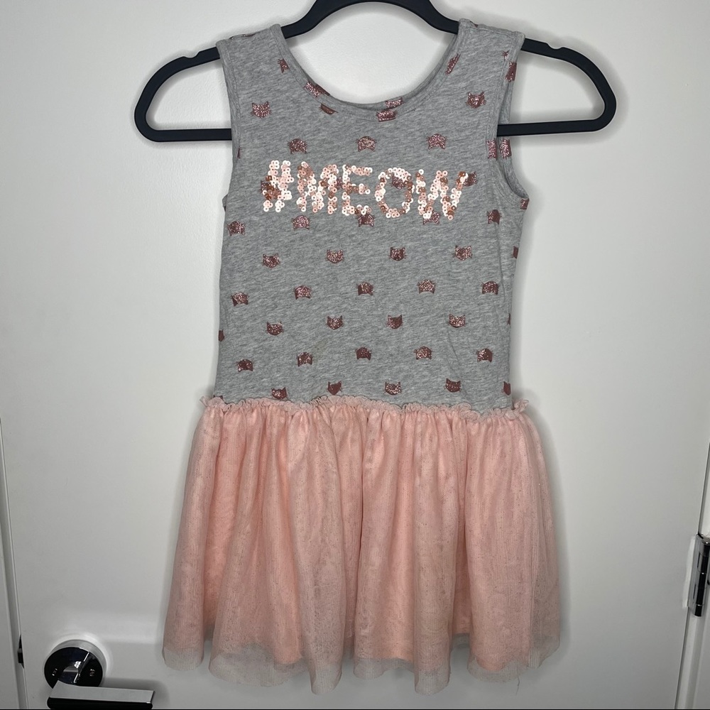 The Children's Place Gray and Pink Sequin 'MEOW' Tutu Dress